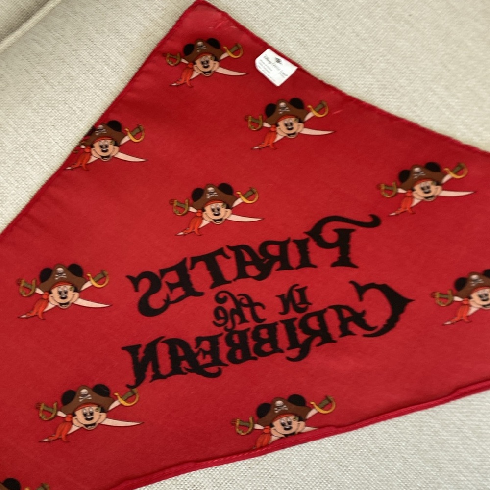 Disney Pirates of The Caribbean Red Bandana with Mickey Mouse Graphics - - Picture 5 of 7